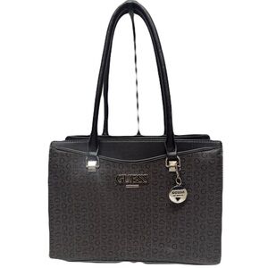 Guess Monogram Shoulder Bag in Charcoal Black